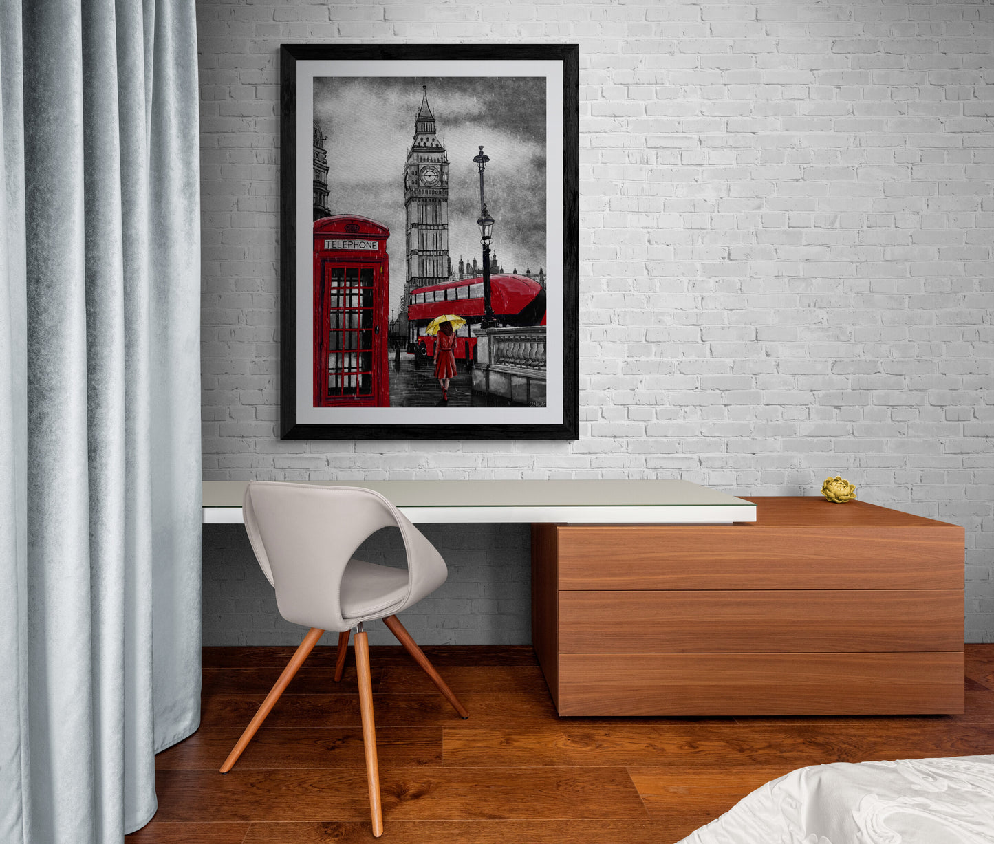 A rainy day in London | ink and watercolour painting art print | cityscape wallart | Big Ben painting