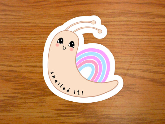 Cute kawaii Snailed it sticker | premium high gloss eco-friendly vinyl snail with a rainbow sticker