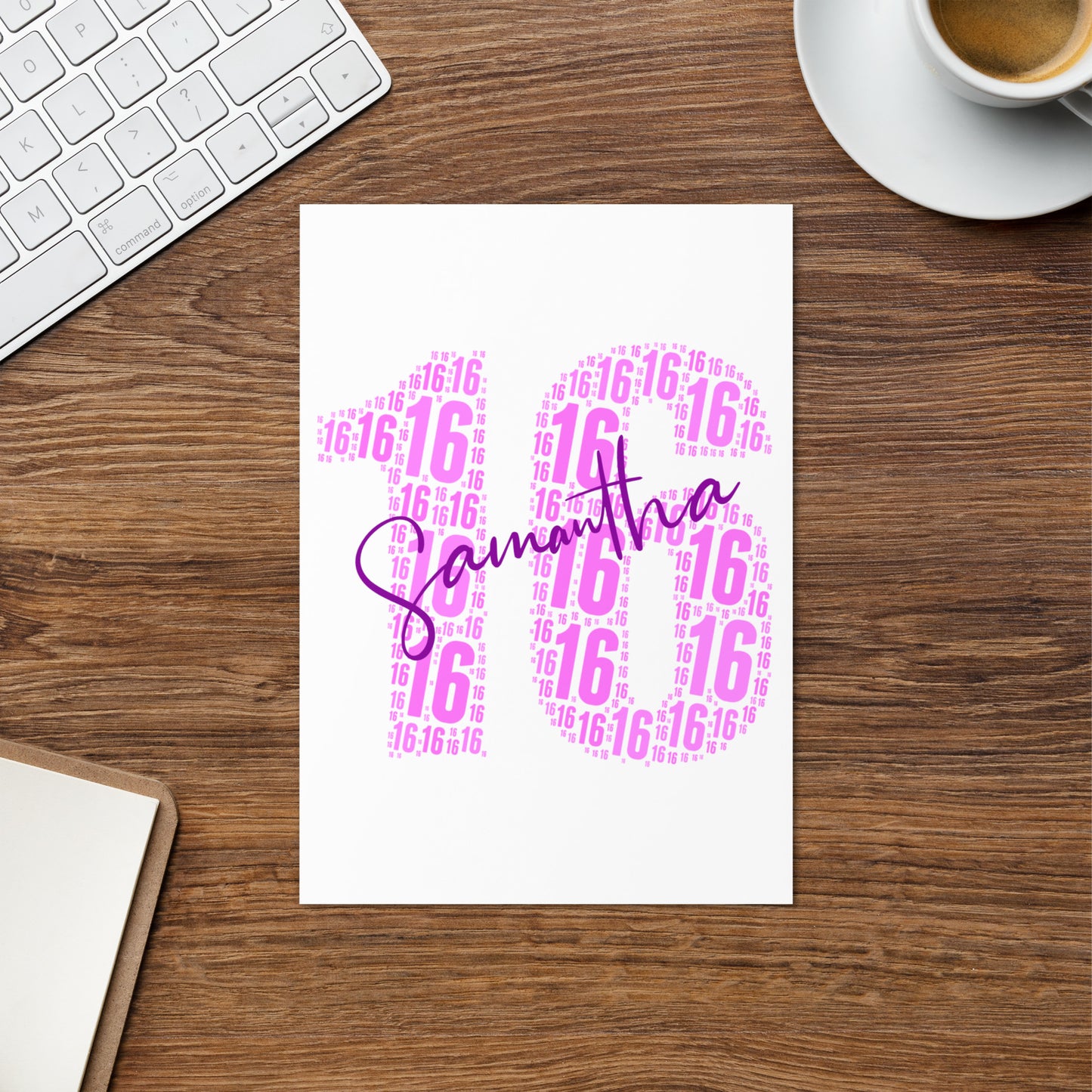 Personalised 16th birthday card - Large A5 size premium high gloss finish