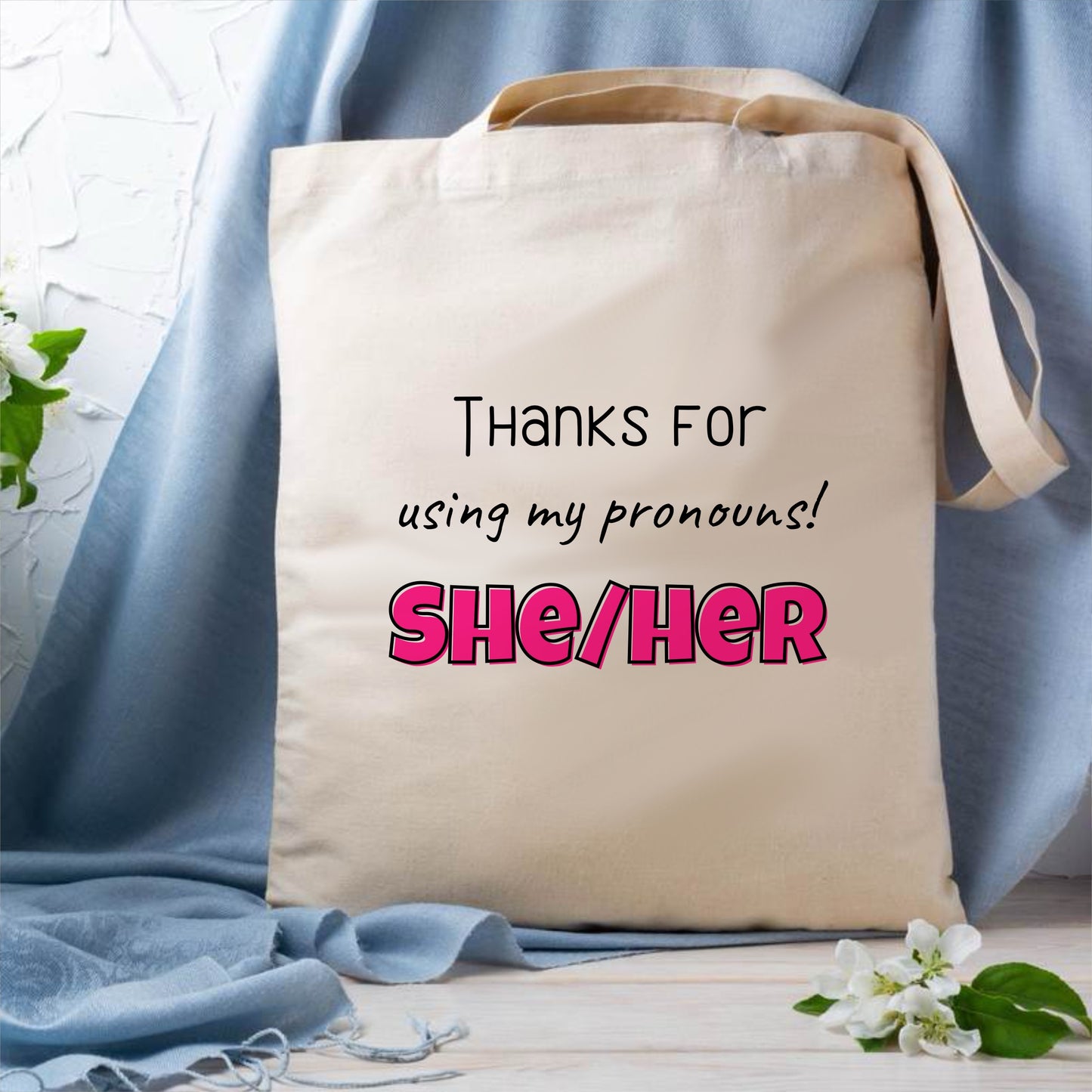 She/her pronouns tote bag | Eco friendly Aesthetic Canvas reusable shopping Bag