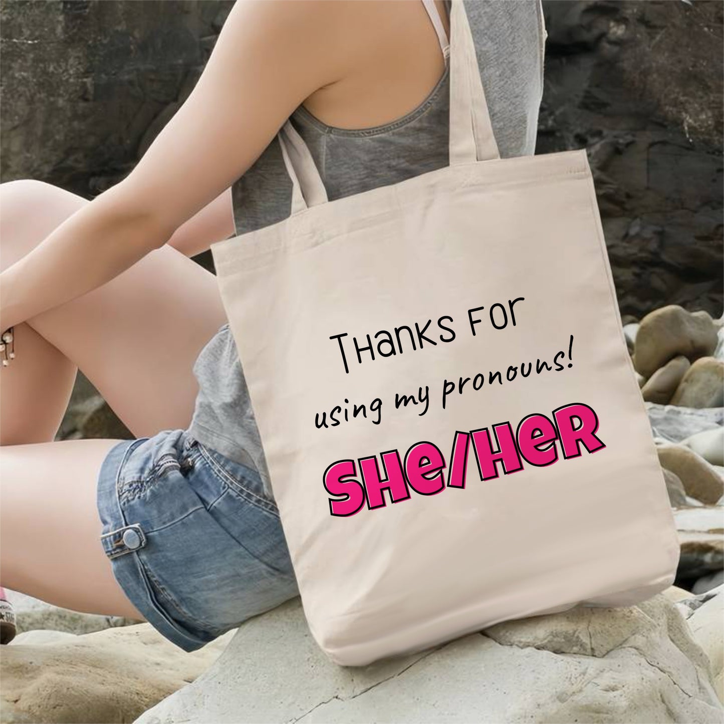 She/her pronouns tote bag | Eco friendly Aesthetic Canvas reusable shopping Bag