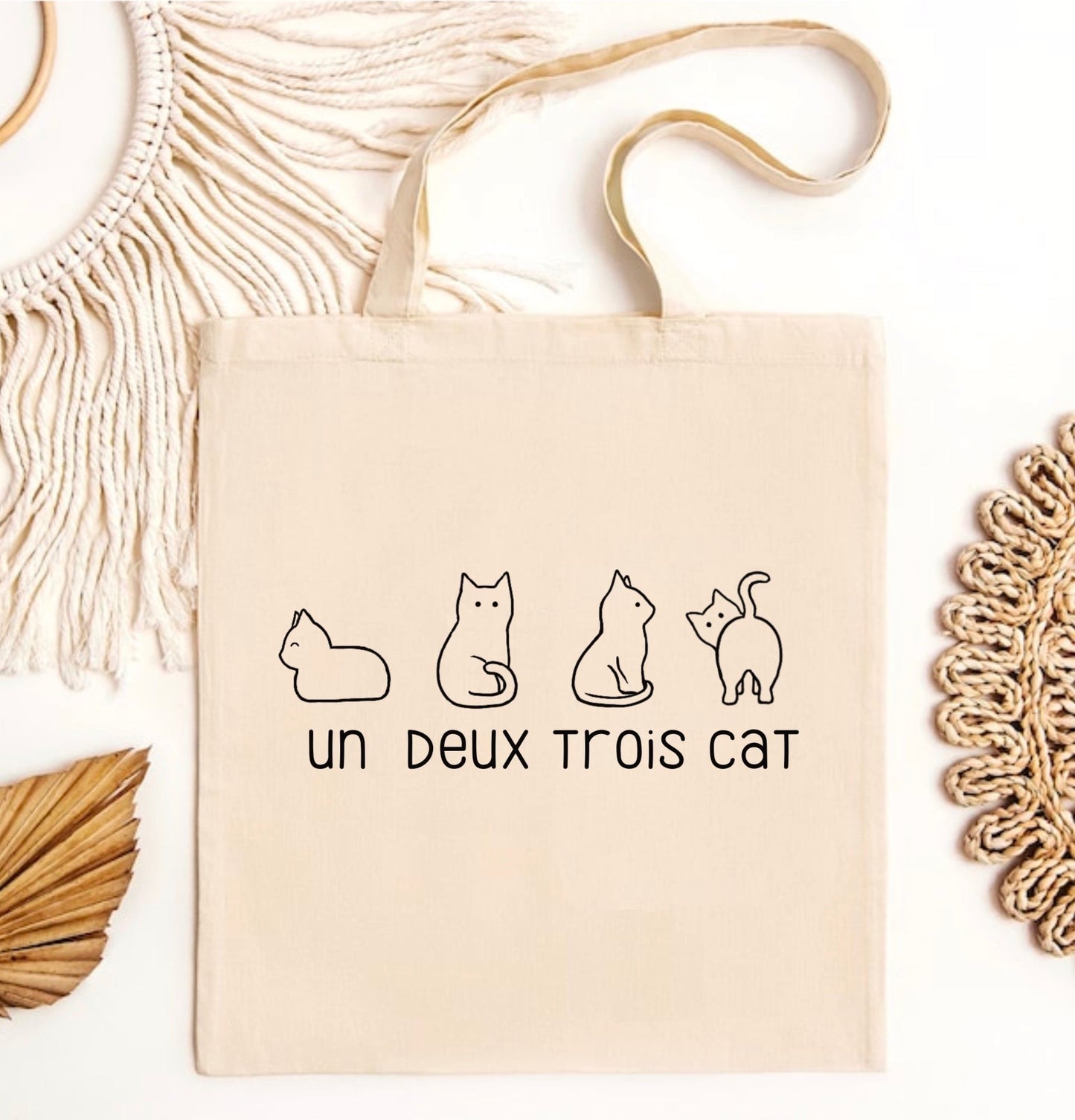 Sac fourre-tout chat Un deux trois | Sac à provisions réutilisable en toile écologique