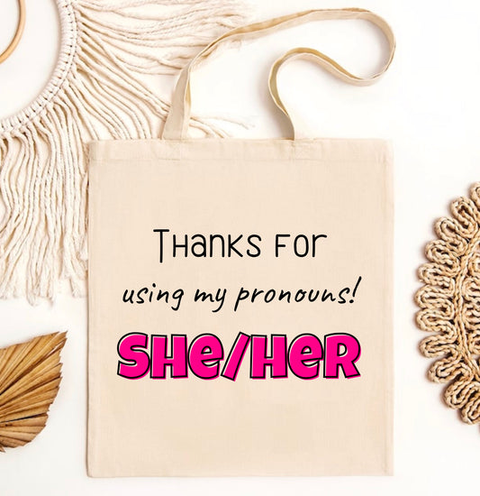She/her pronouns tote bag | Eco friendly Aesthetic Canvas reusable shopping Bag