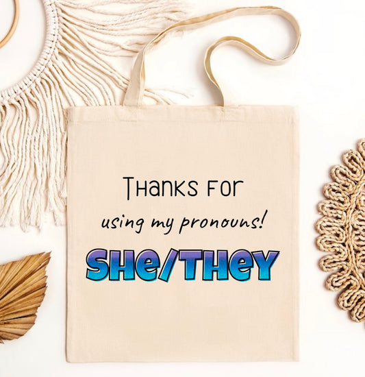 She/They pronouns tote bag | Eco friendly Aesthetic Canvas reusable shopping Bag