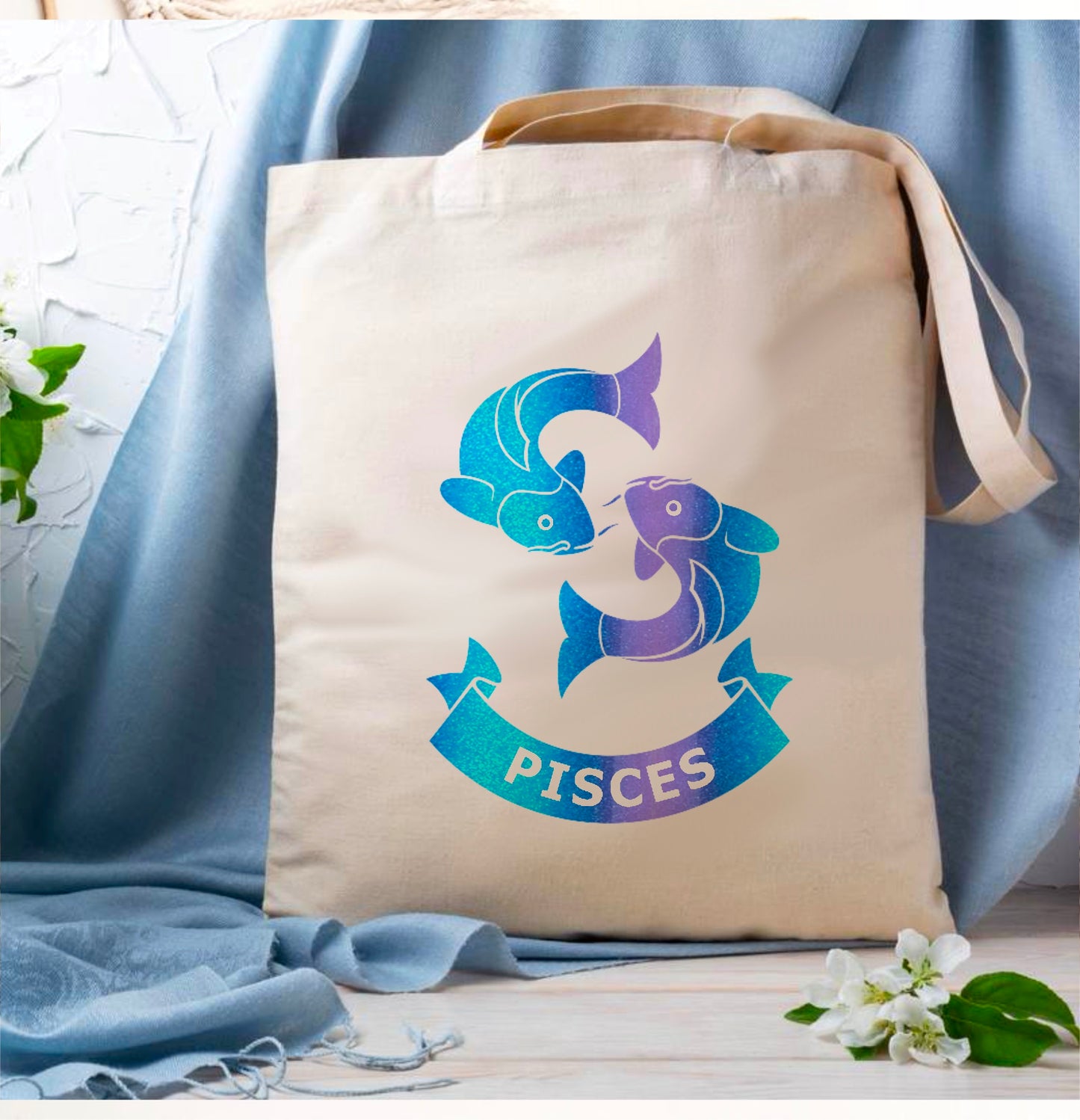 Sac fourre-tout signe astrologique Poissons | Sac de courses réutilisable en toile esthétique et écologique