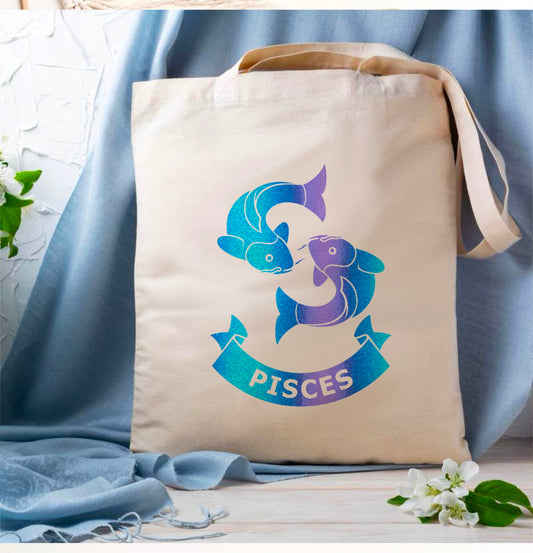 Pisces star sign zodiac tote bag | Eco friendly Aesthetic Canvas reusable shopping Bag