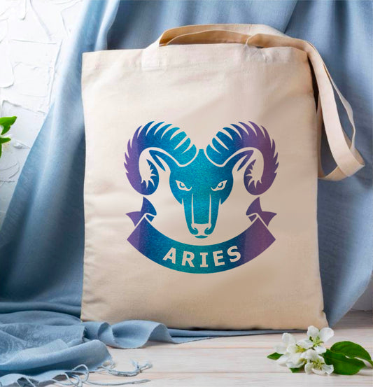 Aries star sign zodiac tote bag | Eco friendly Aesthetic Canvas reusable shopping Bag