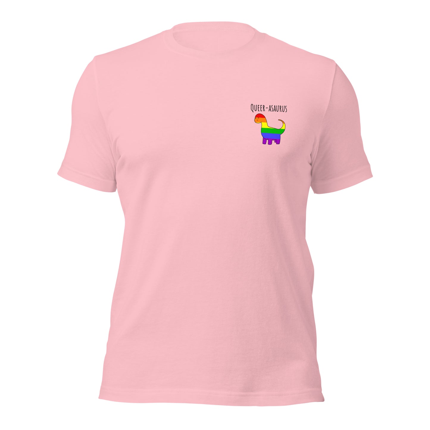 T-shirt Queer-asaurus | Drapeau arc-en-ciel de la fierté gaie dinosaure | T-shirt écologique de qualité supérieure