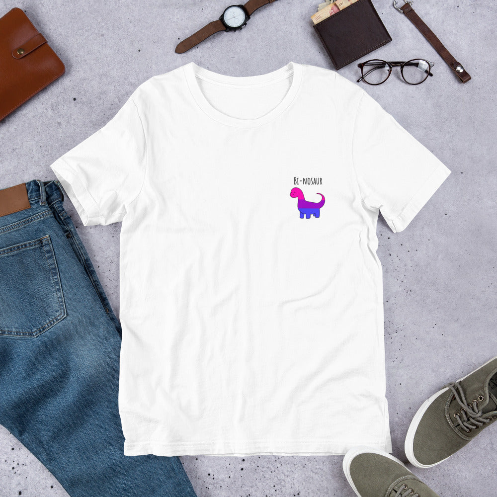 Bi-nosaur T-shirt | bi pride bisexual flag dinosaur | premium quality eco-friendly tee