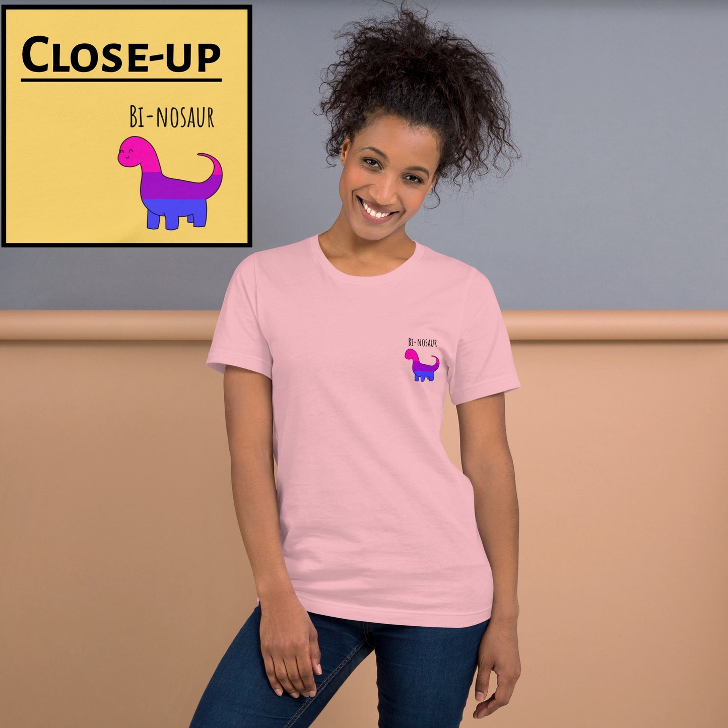 Camiseta Bi-nosaurio | Orgullo bisexual con bandera de dinosaurio | Camiseta ecológica de primera calidad