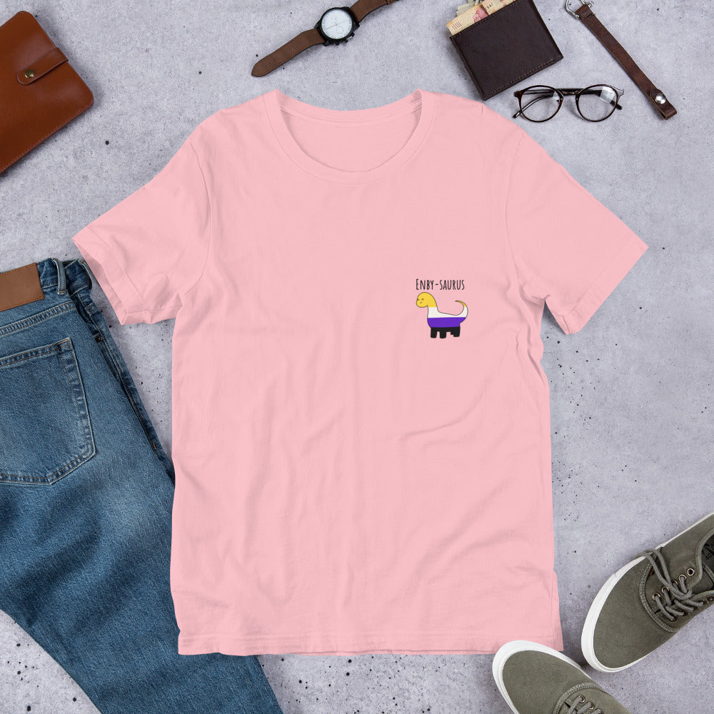 Enby-saurus T-shirt | non-binary pride dinosaur | premium quality eco-friendly tee