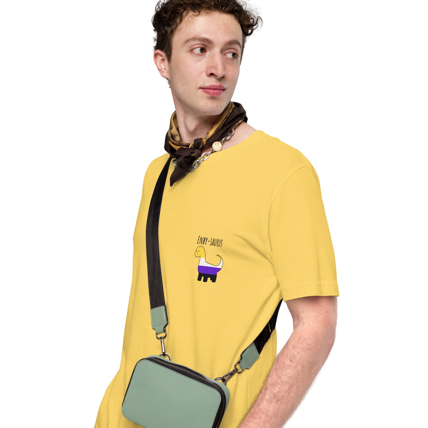 Enby-saurus T-shirt | non-binary pride dinosaur | premium quality eco-friendly tee