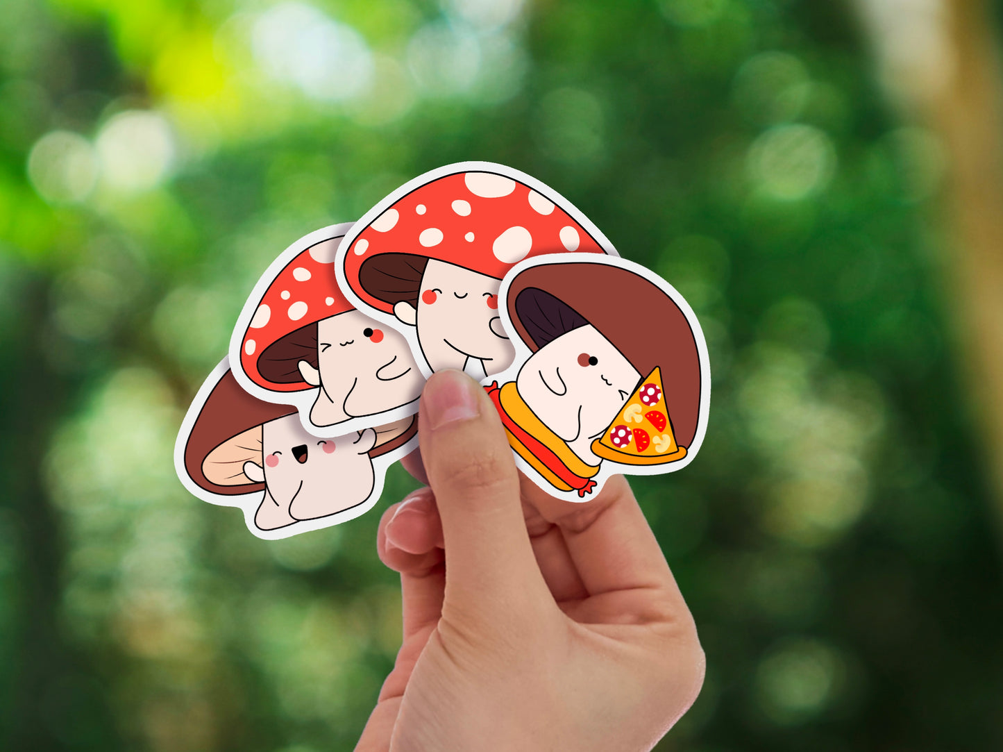 Kawaii Mushroom Sticker Set | 4 Cute Designs | Eco-Friendly Vinyl Pack - Jessie's Art Shop