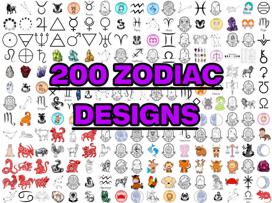 Collection of zodiac constellation designs and astrology symbols for digital crafting