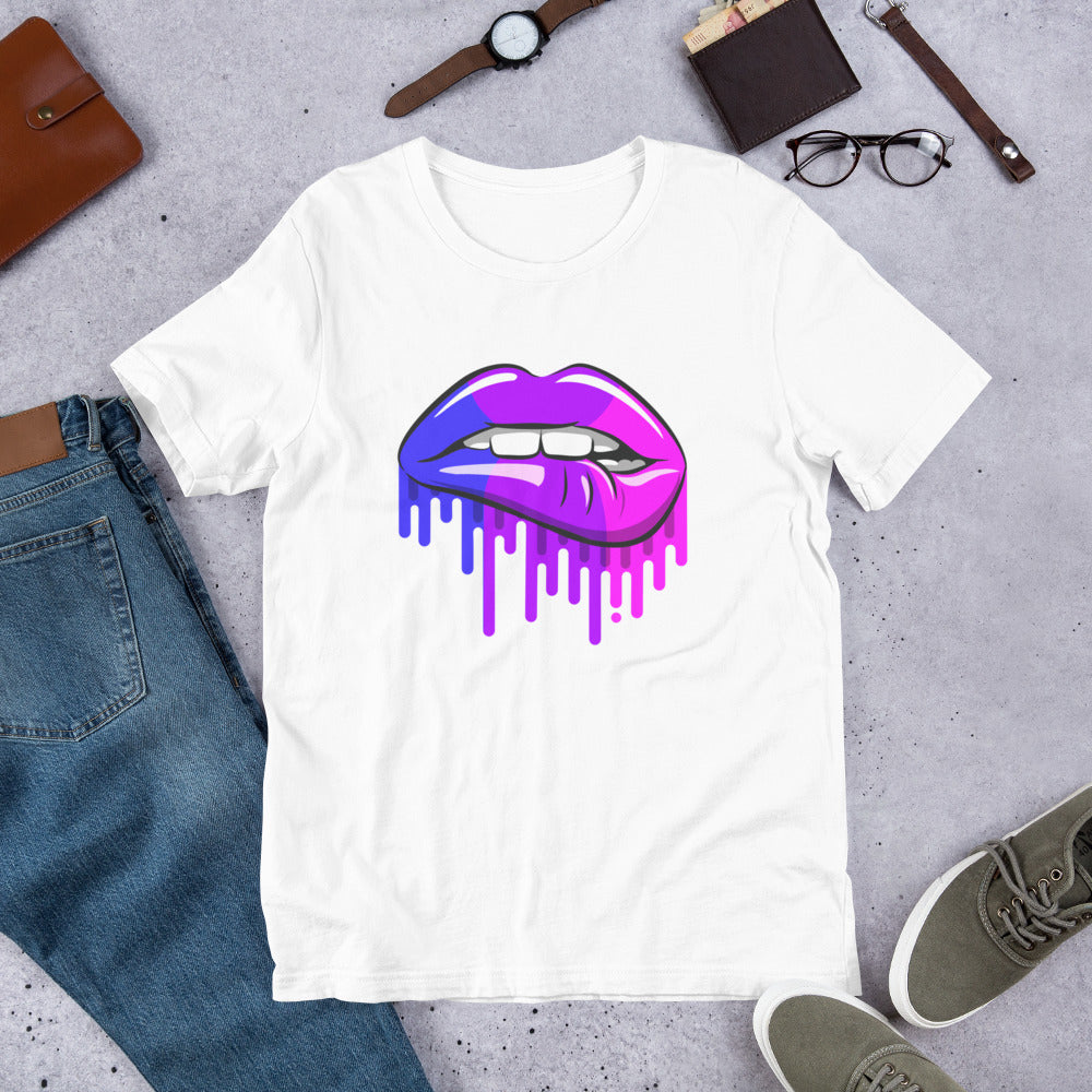 Camiseta con la bandera del orgullo bisexual | Camiseta ecológica de primera calidad | Mordedura de labio bisexual