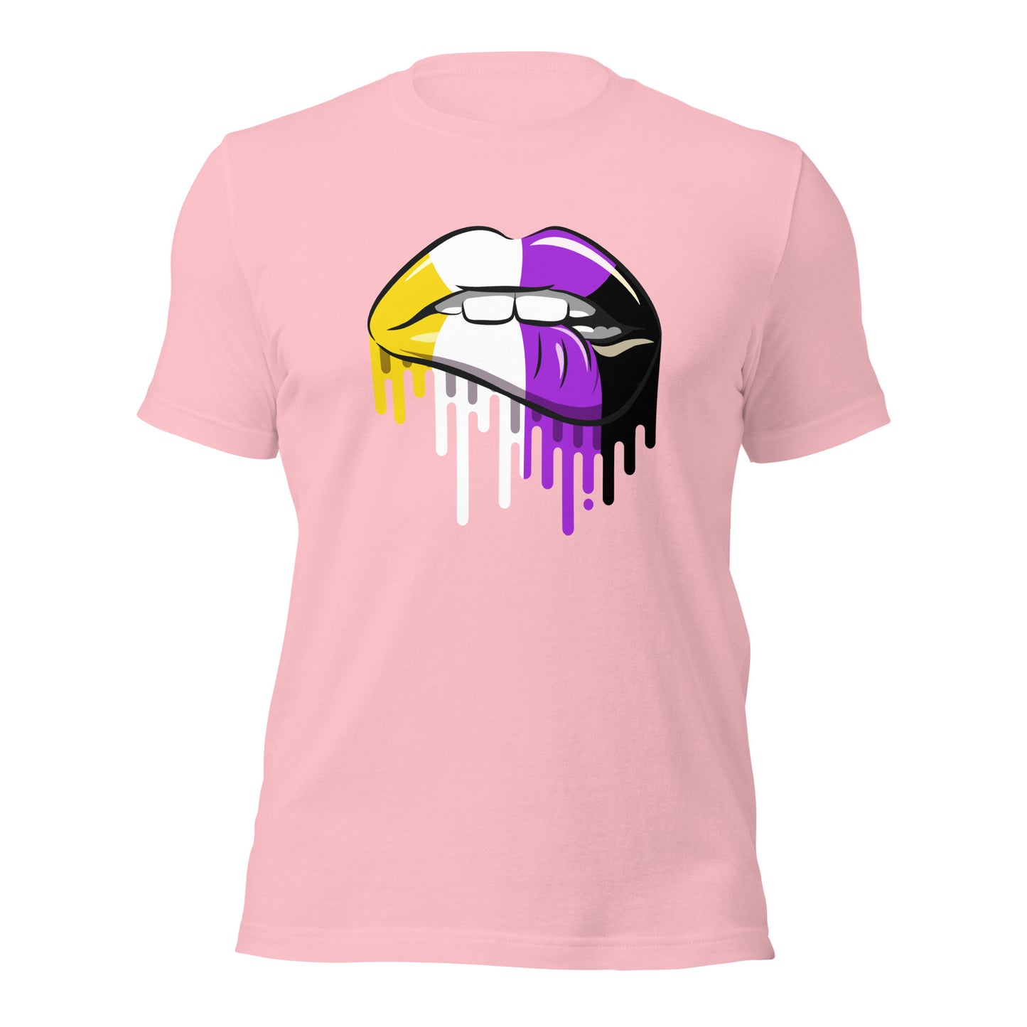 Non-binary lip bite T-shirt | enby pride flag | premium quality eco-friendly tee