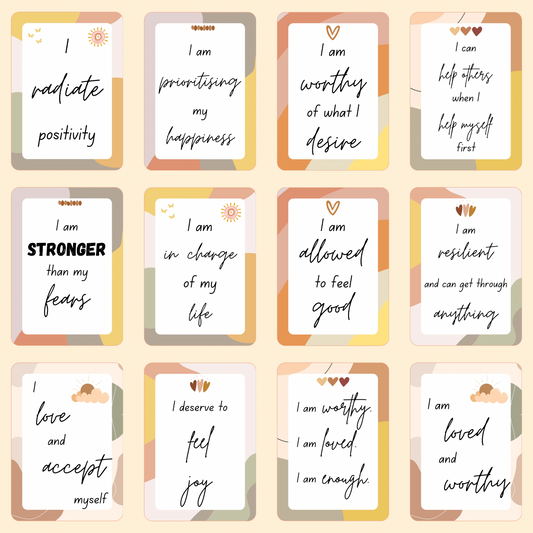 Boho-styled daily affirmation cards featuring positive messages on premium cardstock