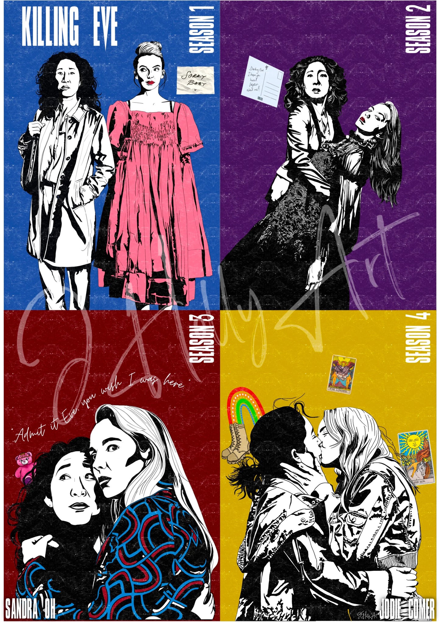 Killing Eve print collection | All four seasons tribute | Villanelle and Eve art posters