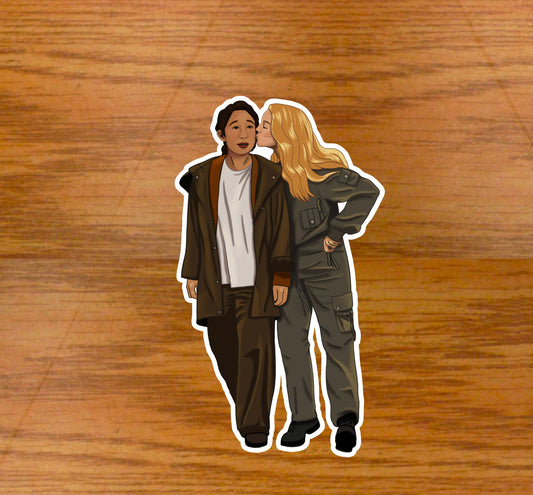 Villanelle and Eve cheek kiss waterproof glossy sticker | Killing Eve | Eco friendly & vegan