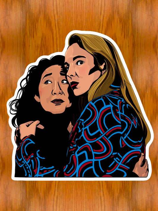 Sticker brillant et imperméable avec scène de piste de danse de Villanelle et Eve | Killing Eve | Écologique et végétalien