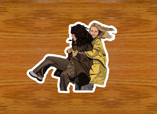 Villanelle and Eve cute spinning scene waterproof glossy sticker | Killing Eve | Eco friendly & vegan