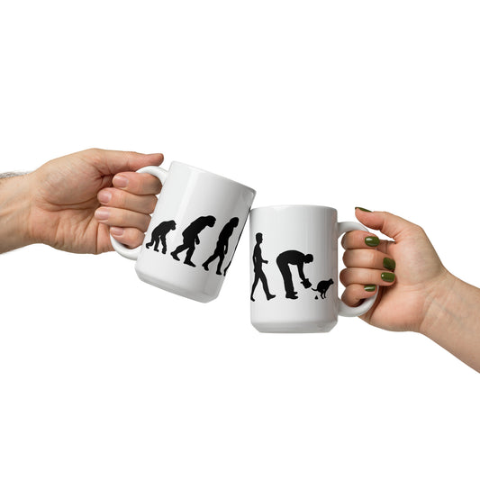 Taza de 11 oz/15 oz con recogedor de excrementos de perro Evolution of Man | Diseño envolvente | Taza ecológica | Taza grande