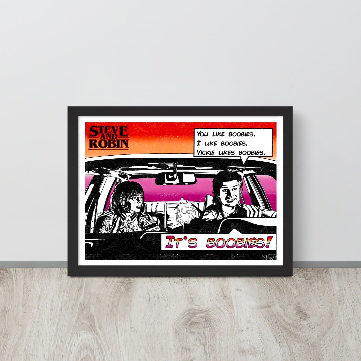 Steve & Robin Stranger Things Car Scene Art Print by JHollyArt - Jessie's Art Shop