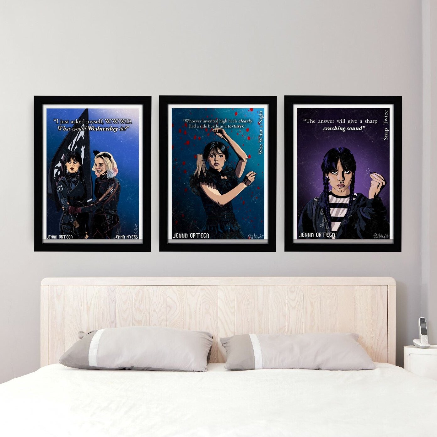 Collection de portraits d'Addams du mercredi | trois affiches d'art | JHollyArt fanart