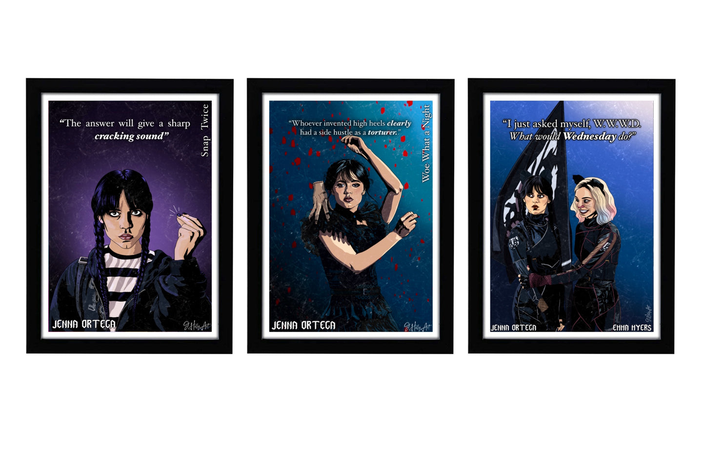 Collection de portraits d'Addams du mercredi | trois affiches d'art | JHollyArt fanart