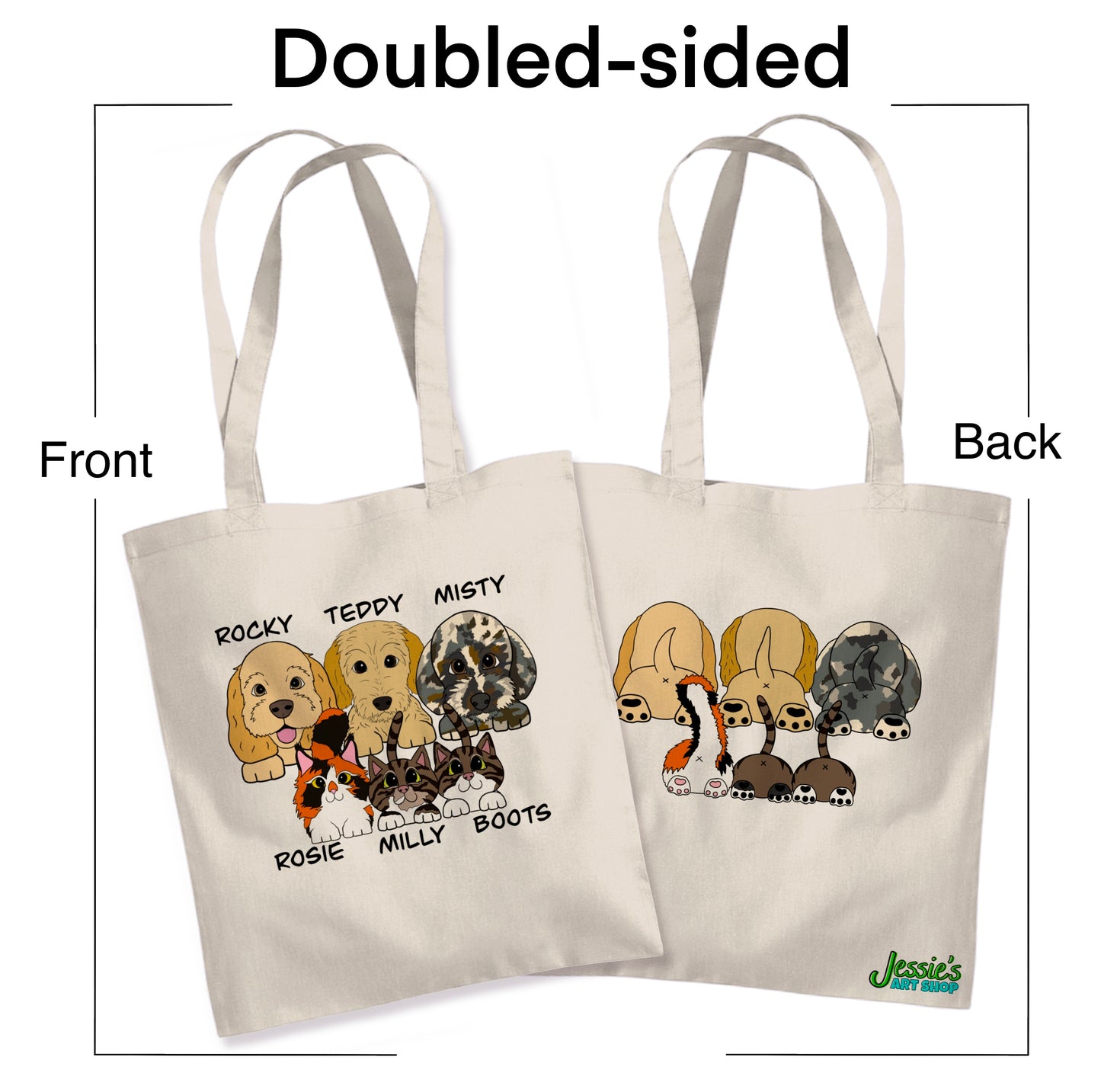 Personalised pet portrait tote bags | Eco friendly Canvas custom dog cat shopping Bag