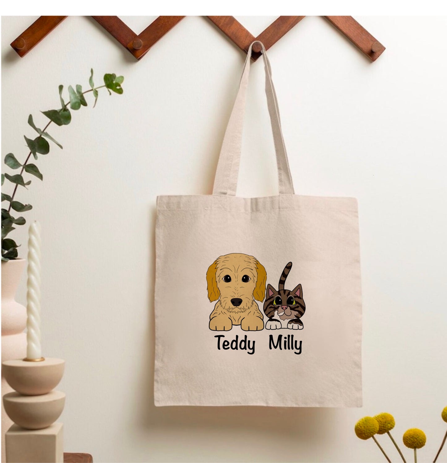 Personalised pet portrait tote bags | Eco friendly Canvas custom dog cat shopping Bag