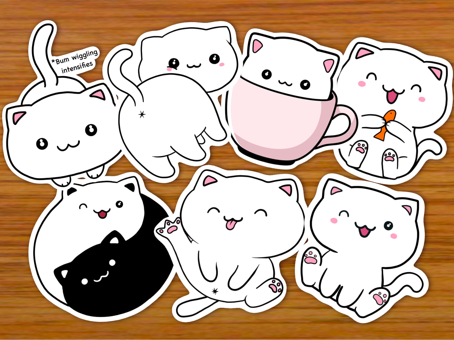 Kawaii Cat Stickers Pack | 7 Cute Kitty Designs | Eco-Friendly Vinyl - Jessie's Art Shop