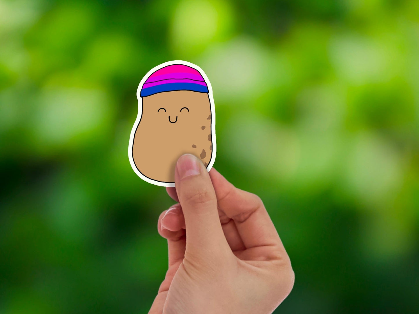 Bi Pride Potato Sticker | Kawaii Bisexual Flag Design | Eco-Friendly Vinyl - Jessie's Art Shop