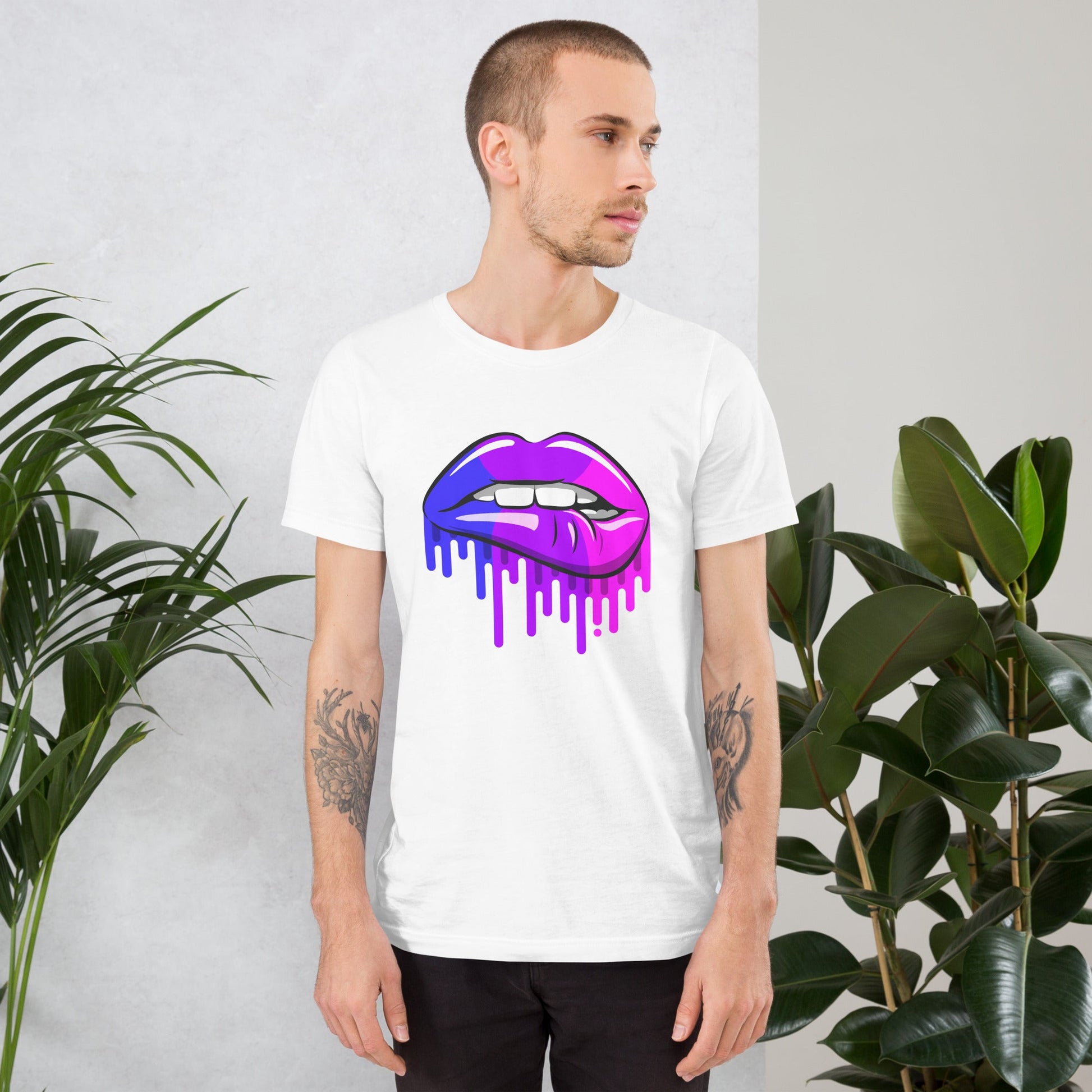 Bisexual Pride Lip Bite T-Shirt | Premium Bi Flag Colours | Eco-Friendly - Jessie's Art Shop