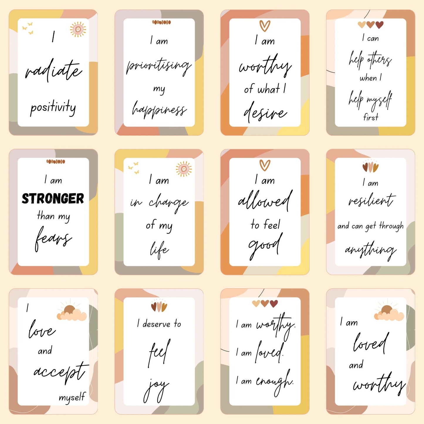 Boho Daily Affirmation Cards | Self Care Gift Set | Positive Mindset Cards - Jessie's Art Shop