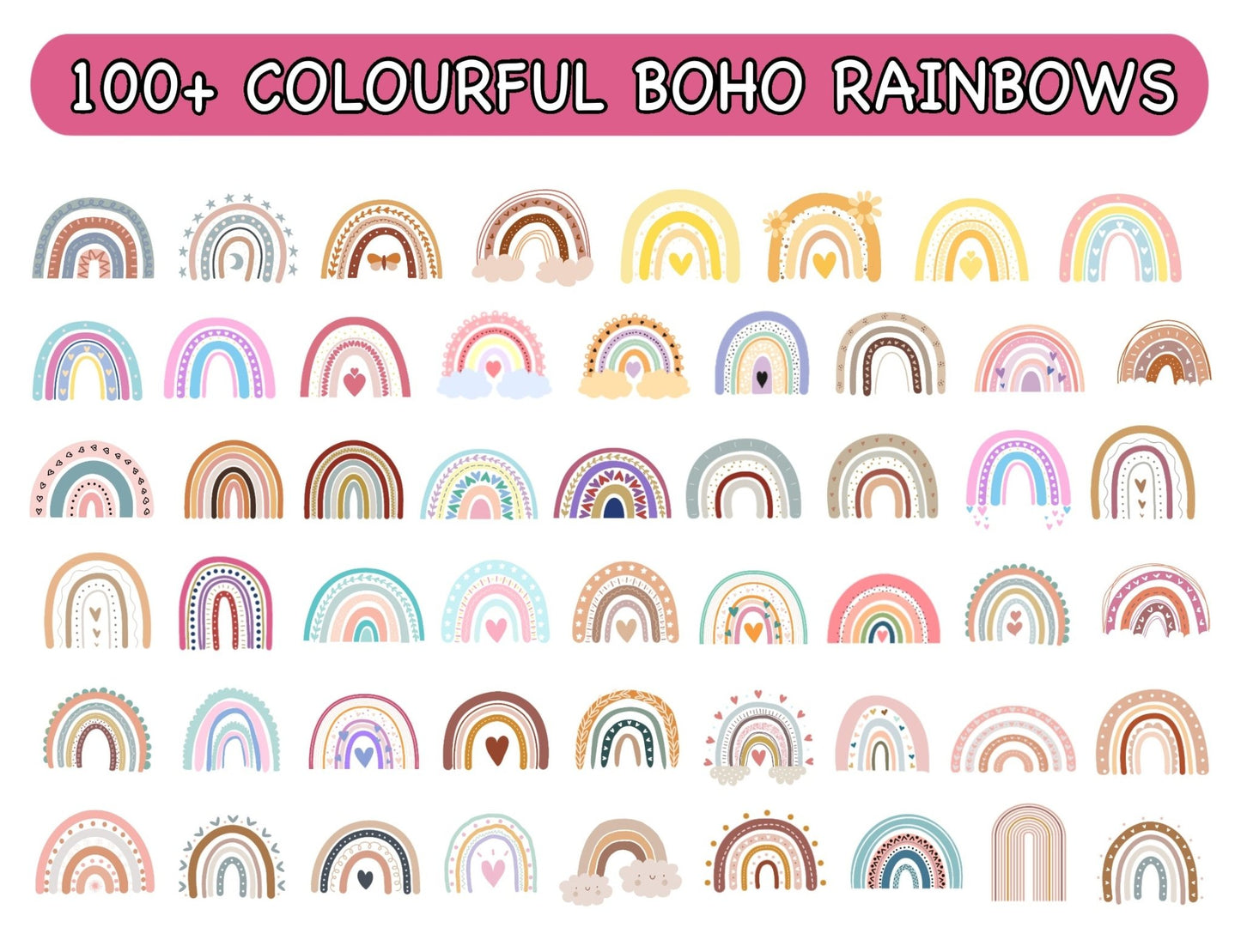 Boho Rainbow Digital Design Bundle | 105 PNG Files for Cricut & Crafts - Jessie's Art Shop