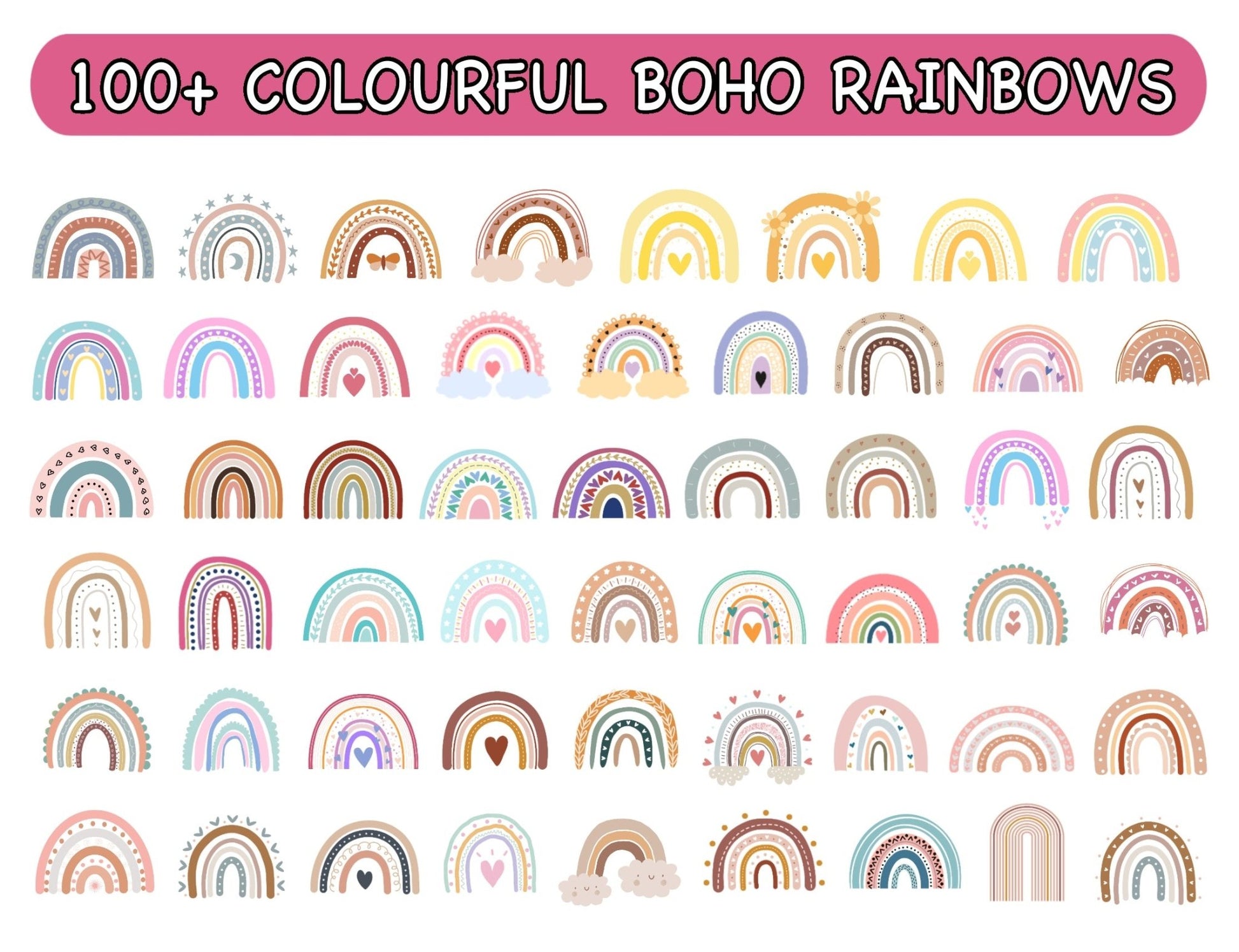 Boho Rainbow Digital Design Bundle | 105 PNG Files for Cricut & Crafts - Jessie's Art Shop