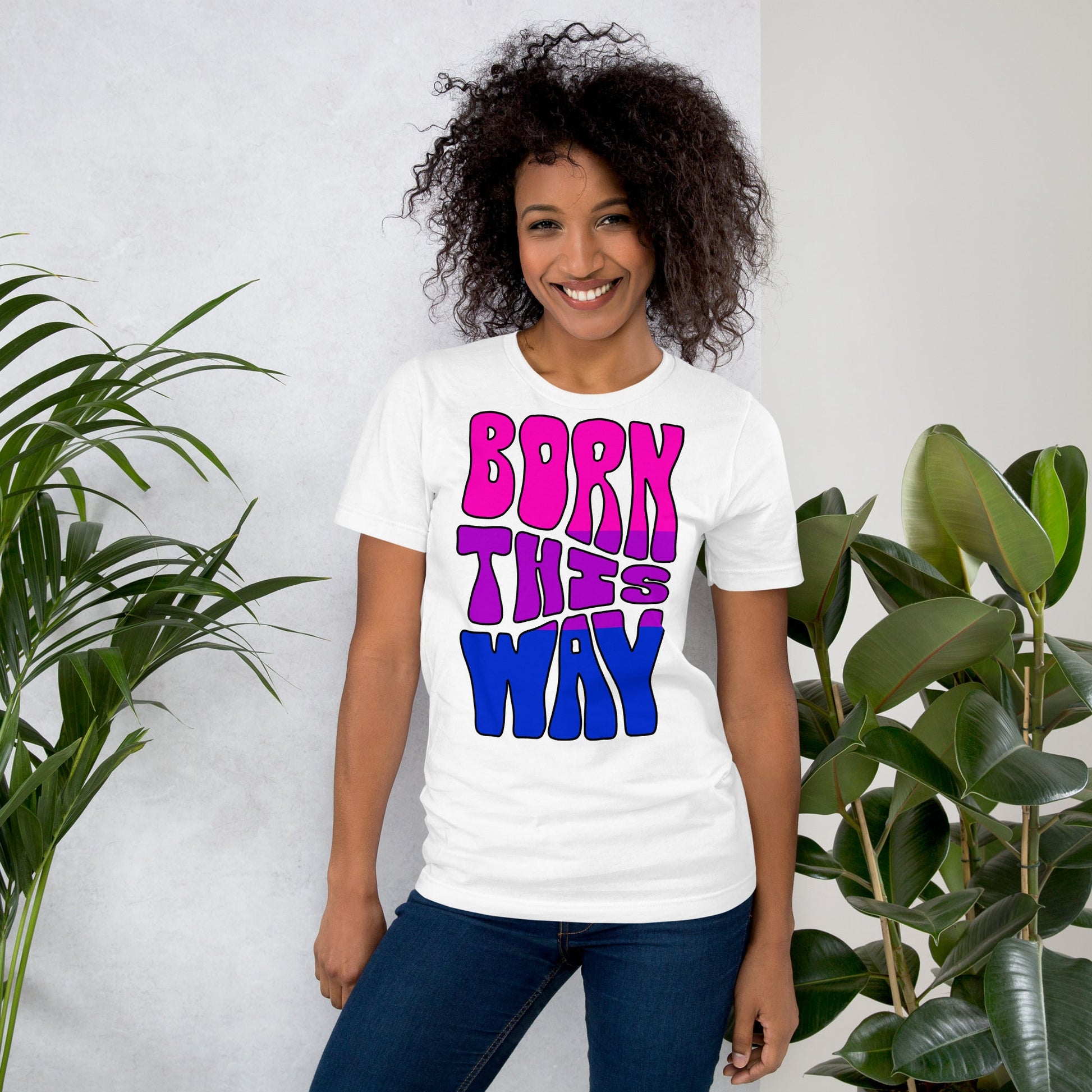 Born This Way Bi Pride T-Shirt | Bisexual Flag Colours | Premium Eco Tee - Jessie's Art Shop