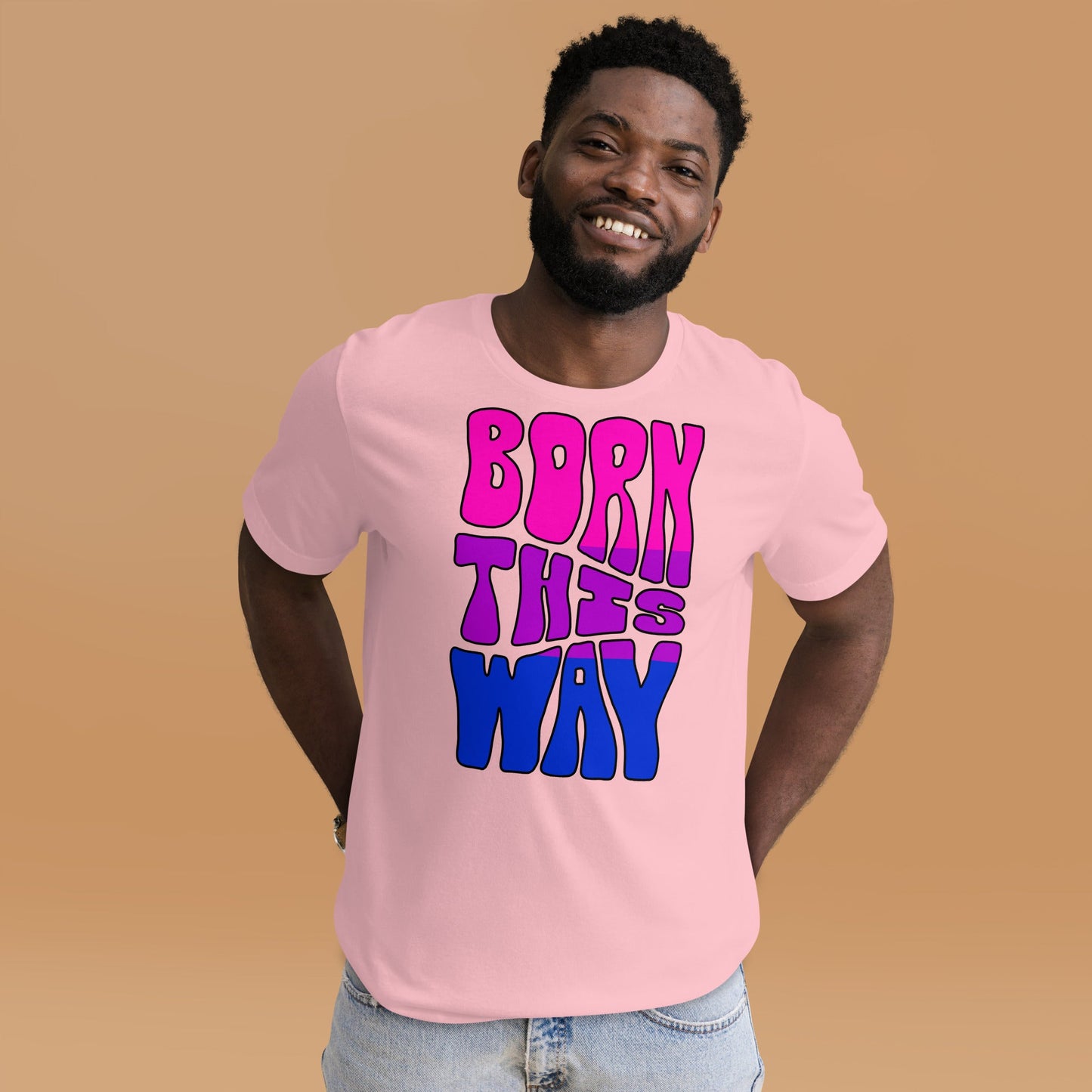 Born This Way Bi Pride T-Shirt | Bisexual Flag Colours | Premium Eco Tee - Jessie's Art Shop