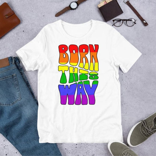 Born This Way Pride T-Shirt | Rainbow Flag Colours | Premium Eco Tee - Jessie's Art Shop