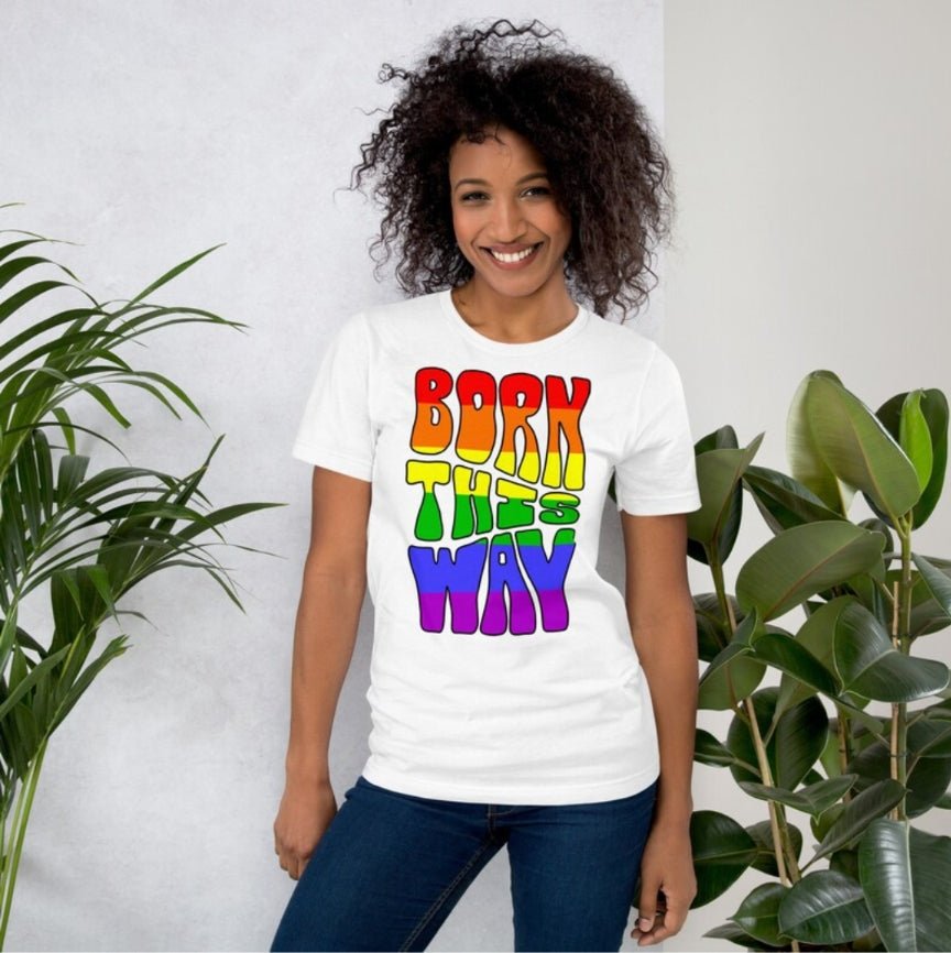 Born This Way Pride T-Shirt | Rainbow Flag Colours | Premium Eco Tee - Jessie's Art Shop