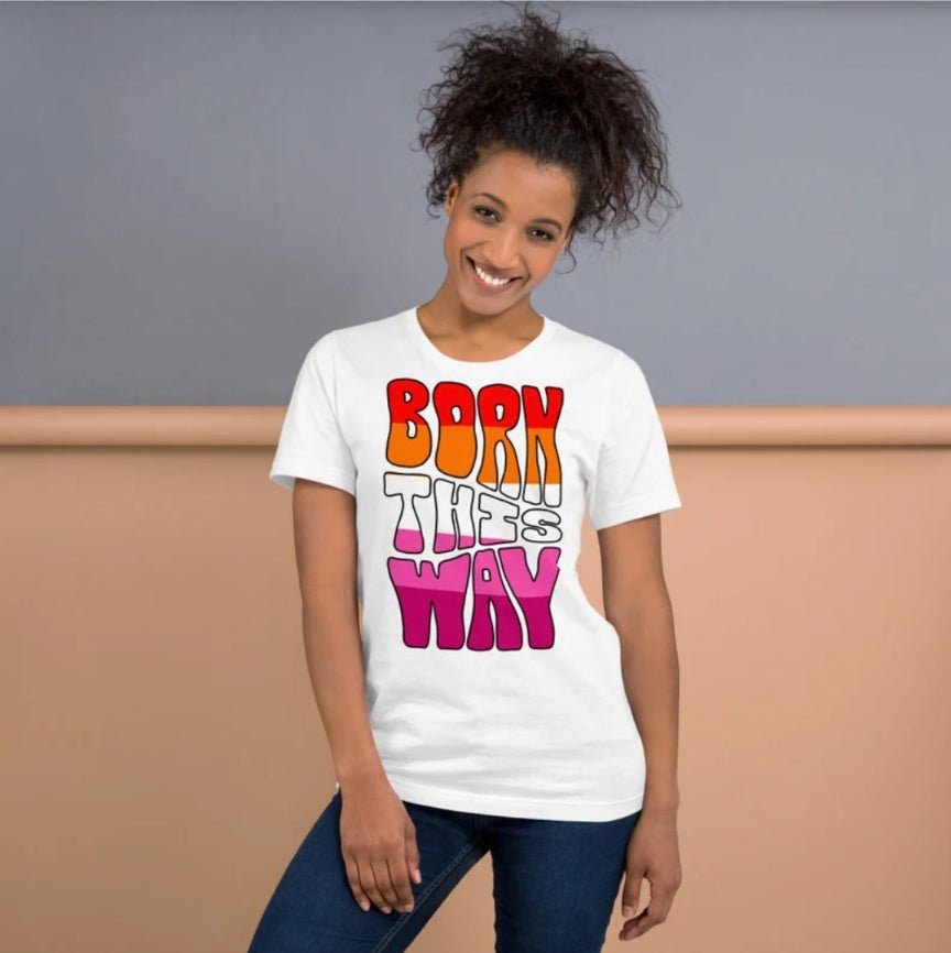 Born This Way Lesbian Pride T-Shirt | Sapphic Flag Colours | Premium Eco Tee - Jessie's Art Shop