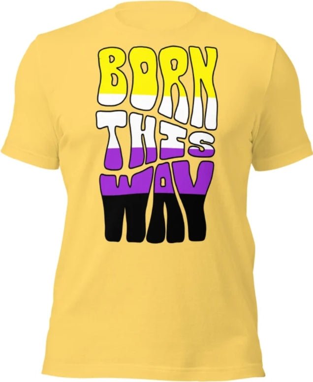 Born This Way Non-Binary Pride T-Shirt | Enby Flag Colours | Premium Eco Tee - Jessie's Art Shop