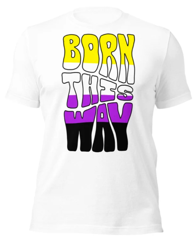 Born This Way Non-Binary Pride T-Shirt | Enby Flag Colours | Premium Eco Tee - Jessie's Art Shop