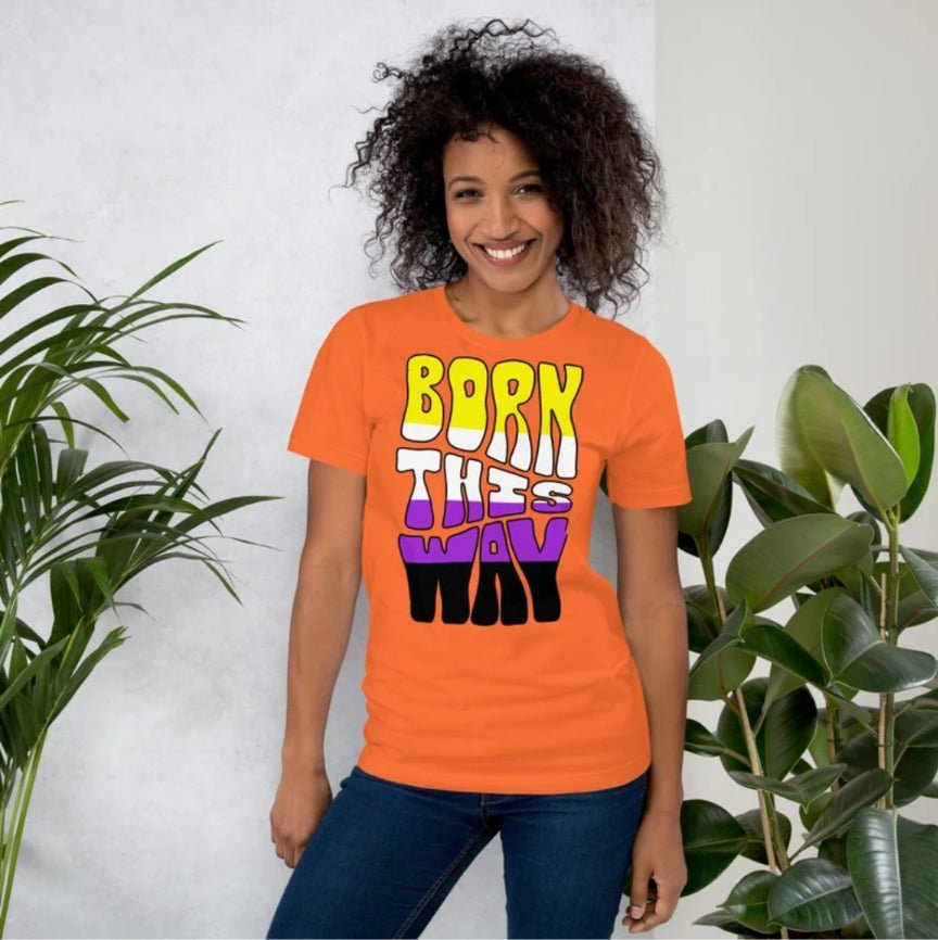 Born This Way Non-Binary Pride T-Shirt | Enby Flag Colours | Premium Eco Tee - Jessie's Art Shop