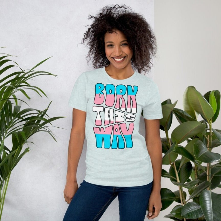 Born This Way Trans Pride T-Shirt | Trans Flag Colours | Premium Eco Tee - Jessie's Art Shop