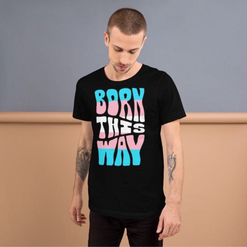 Born This Way Trans Pride T-Shirt | Trans Flag Colours | Premium Eco Tee - Jessie's Art Shop