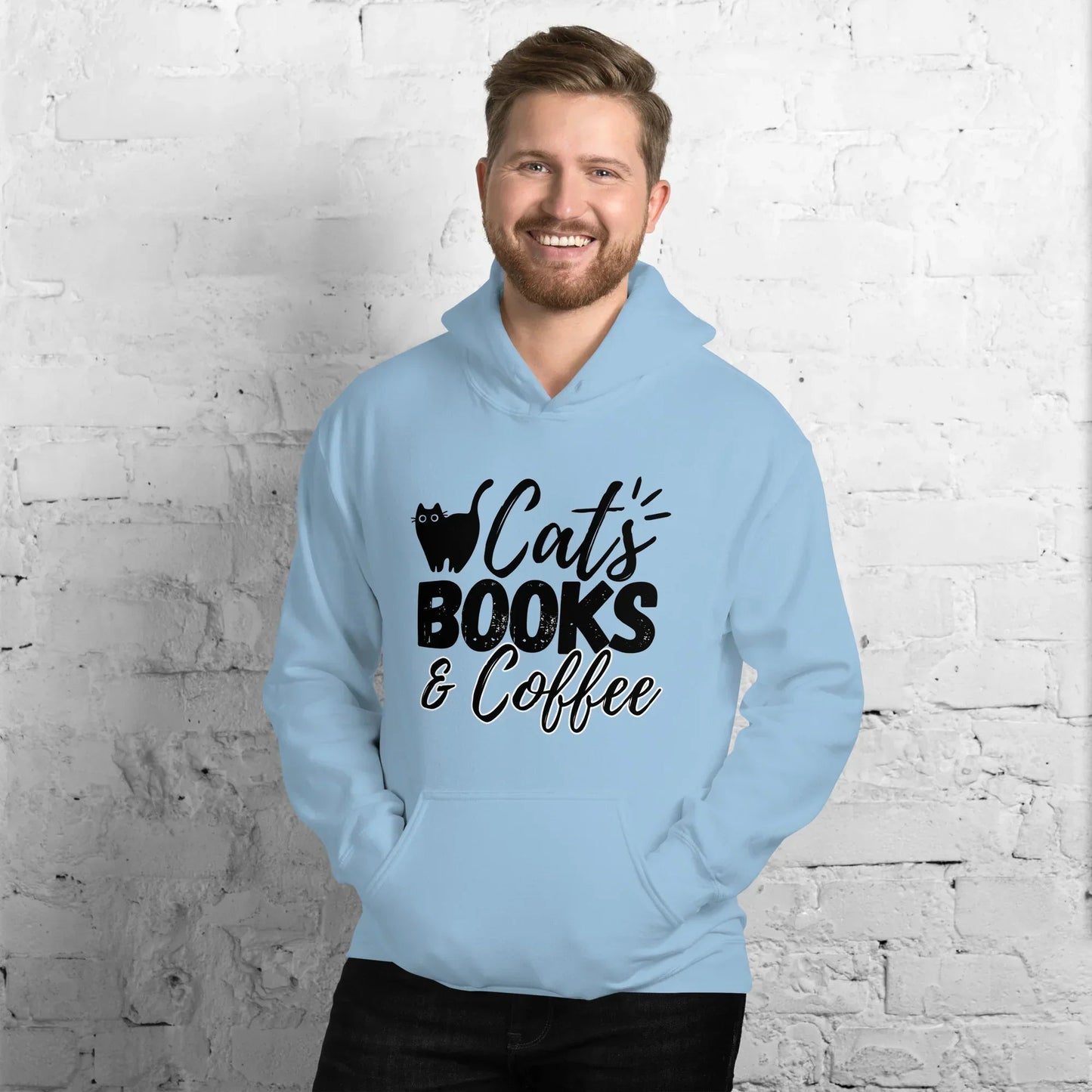Cats books and coffee Hoodie | Eco friendly sustainable clothing - Jessie's Art Shop