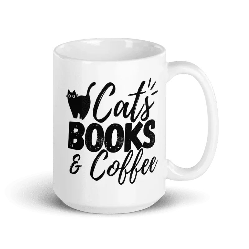 Cats Books and Coffee Mug | Wordart Design | Eco-Friendly Cup - Jessie's Art Shop