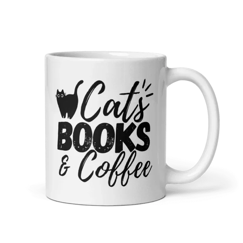Cats Books and Coffee Mug | Wordart Design | Eco-Friendly Cup - Jessie's Art Shop